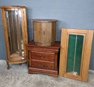 Vintage Tall Display Cabinet, 2-Drawer Nightstand, Round Table Cabinet, Etc. S