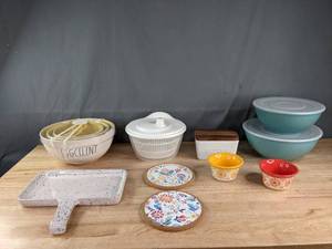 Rae Dunn 3-Piece Mixing Bowls, Pioneer Woman Bowls, Better Homes and Gardens Butter Dish and More   C