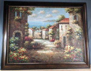 Italian Village Framed Canvas Wall Art C