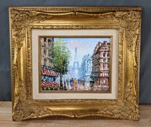 Gorgeous Vintage Gold Framed Eiffel Tower Canvas Painting C