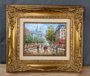 Framed Parisian City Landscape Canvas Painting C