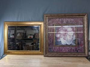 Beautiful Framed Wall Mirror and Floral Artwork C