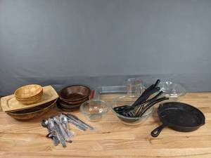 An Assortment of Kitchen Equipment includes Pyrex, Weavewood, Inc. Minneapolis Q