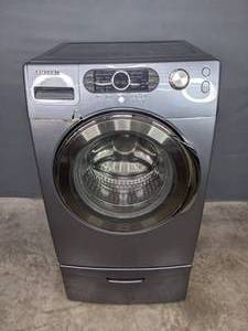 Silver Samsung Electric Front Load Washer with Pedestal S