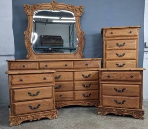 Oakwood Interiors Dresser with Mirror, Chest of Drawers, 2 Night Stands  X