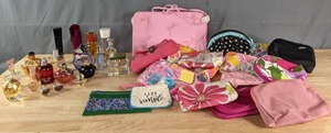 Assorted Perfumes and Makeup Bags Victorias Secret, Clinique, Tommy Hilfiger, and Others X