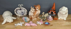 Assortment of Decoration Bradford Exchange Limited Edition White Magic by Rusty Frentner First Issue in The Spirits of The Forest Plate & Stand, Cat & Bunny Figurines, Halloween Gnome, Etc. X
