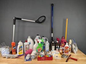 Shark Carpet Sweeper and Miscellaneous Cleaning Supplies and Lightbulbs X