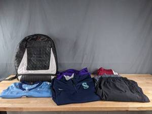 Assorted Nike Air Jordan Backpack, Team Jersey, Tops, and Bottoms (3) K