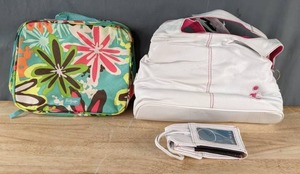 New White and Pink Nine West Purse with Matching Accessories and Colorful Floral Insulated Lunch Bag K