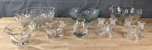 Crystal and Glass Collection  Pair of Candle Holders, 5 Bowls, & Mini Vase K