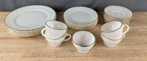 Vintage Anchor Hocking Milk Glass with Gold Trim Dinnerware Set K