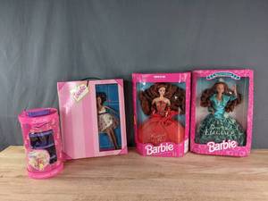 Emerald Elegance Barbie, Radiant in Red Barbie, Dress n Go Barbie Case and Barbie Accessory Case   K