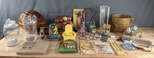 A Variety of Garden tools, pots, signs, windchimes, statues, and more K
