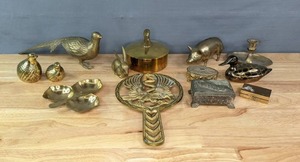 Assortment of 13 Pieces of Brassware Home Decor Duck, Pig, Bird, Etc. K