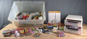 Large Assortment of Craft Supplies Ink Pads, Glass Etching Cream, Crayons, Markers, Paint Brushes, 3D Foam Tape, Chalk, Decorative Edge Scissors, Tape and More K