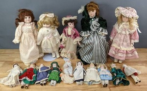 Doll Collection 5 Large and 11 Small ChinaPorcelain Dolls  K