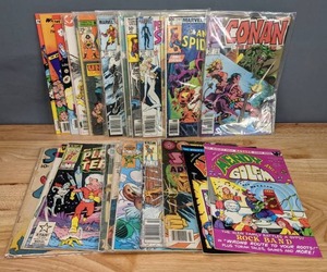 Collection of 23 Comic Books Space Adventures, Teenage Mutant Ninja Turtles Adventures, Fightin Marines, Walt Disney Scamp, The Marvel Comics Group The Amazing Spider-Man, Marvel Two-In-One The Thing Battles The Thing, Etc. K