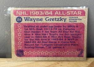 Wayne Gretzky 1984 Topps NHL All Star Hockey Card Edmonton Oilers W