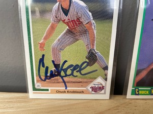 Chuck Knoblauch Cards Autographed Upper Deck & Score Rookie Card MLB Minnesota Twins W