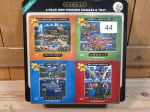 lot 44 image: DOWDLE 4-Pack Mini Wooden Puzzles & Tray Outdoor Adventures Set