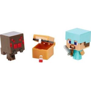 lot 56 image: Lot of TWO Minecraft Mob Head Minis Axolotl Adventures Figure Set & Spider Slaying Steve Figures