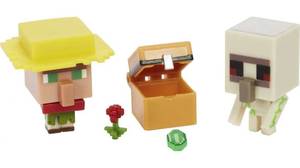 lot 57 image: Lot of 2 Minecraft Mob Head Minis Villager Guarding Iron Golem Figures & Creeper Target Practice Figure Set