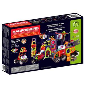 lot 111 image: MAGFORMERS 120-Piece Deluxe Creative Set 15 Different Magnetic Geometric Shapes