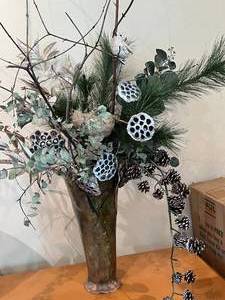 Faux Floral Arrangement in Vase with Birds, Nest, Lotus Pod and More