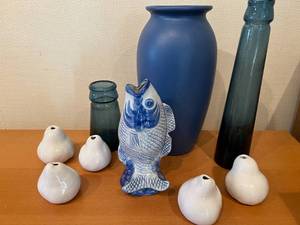 Blue Glass, Fish and Other Decorative Vases