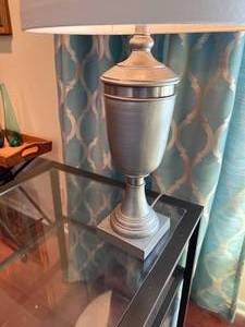 Silver Pedestal Lamp with White Shade Working