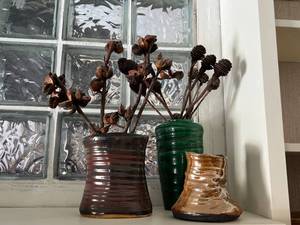 Clay Pots and Faux Walnut and Pinecone Arrangements