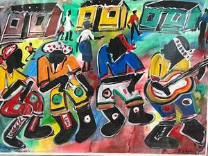 Gumboots Dancers Original Framed Artwork by Kobeli