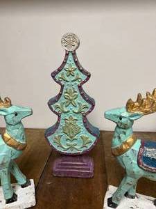 Turquoise Reindeer and Christmas Tree Decor