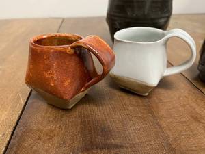 Clay Container with Lid, 4 Clay Mugs