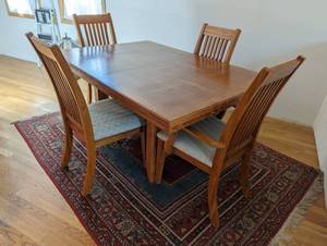 lot 2 image: Mission Style Dining Table With Four Chairs