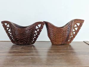 lot 48 image: Pair Of Carved Wood Vessels