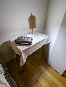 lot 90 image: Table, Lamp, and Alarm Clock