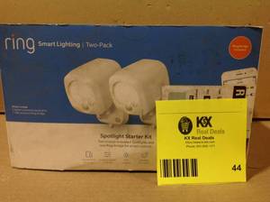 Ring  White Smart Lighting Motion Activated Outdoor Integrated LED Spot Light Battery 2-Pack with Smart Lighting Bridge White Open Box Review all pictures