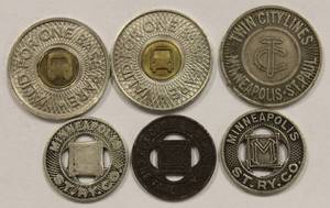 Set Of 6 Tokens - Vintage Minneapolis St. Paul City Transit Tokens