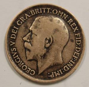 1917 King Georgivs V United Kingdom One Penny Bronze Coin Rare Find