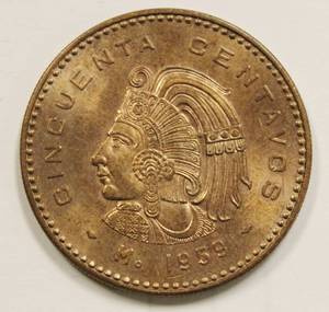 1959 Mexico 50 Centavos Bronze Coin