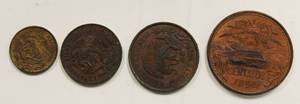 1956 Mexico Coins Set Of 4 Coins One Centavo, Five Centavos, 10 Centavos & 20 Centavos