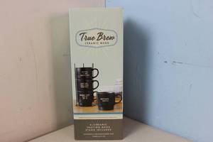 lot 58 image: NEW True Brew 4 Cermaic Nesting Mug Tower