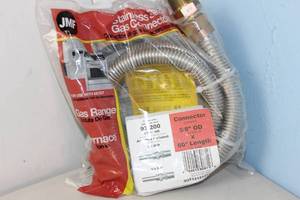 lot 80 image: NEW JMF Stainless Steel Gas Connector 58 OD X 60 34 MIP Length For Gas Range