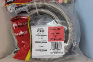 lot 81 image: NEW JMF Stainless Steel Gas Connector 58 OD X 60 12 MIP Length For Gas Range