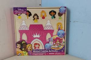 lot 57 image: NEW Disney Princess Wood Castle Activity - Markers, Stickers, and more