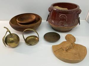 lot 23 image: Group Of Misc. Vintage Items Including Wooden Bowls