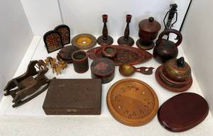 lot 36 image: Large group Of Misc. Vintage Ornate Wooden Items