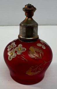 lot 74 image: Antique Cranberry - Rudy Glass Perfume Bottle 3 14 T